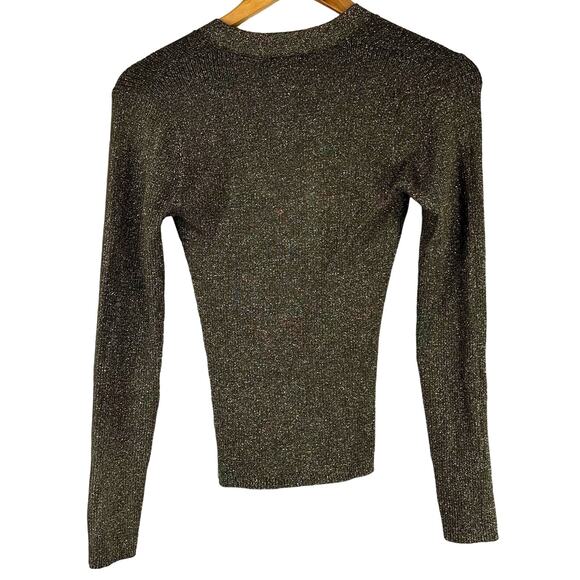 Rails NWT Beau Button Front Cardigan Gold Lurex Size S Ribbed Sparkly Fitted - Picture 4 of 12